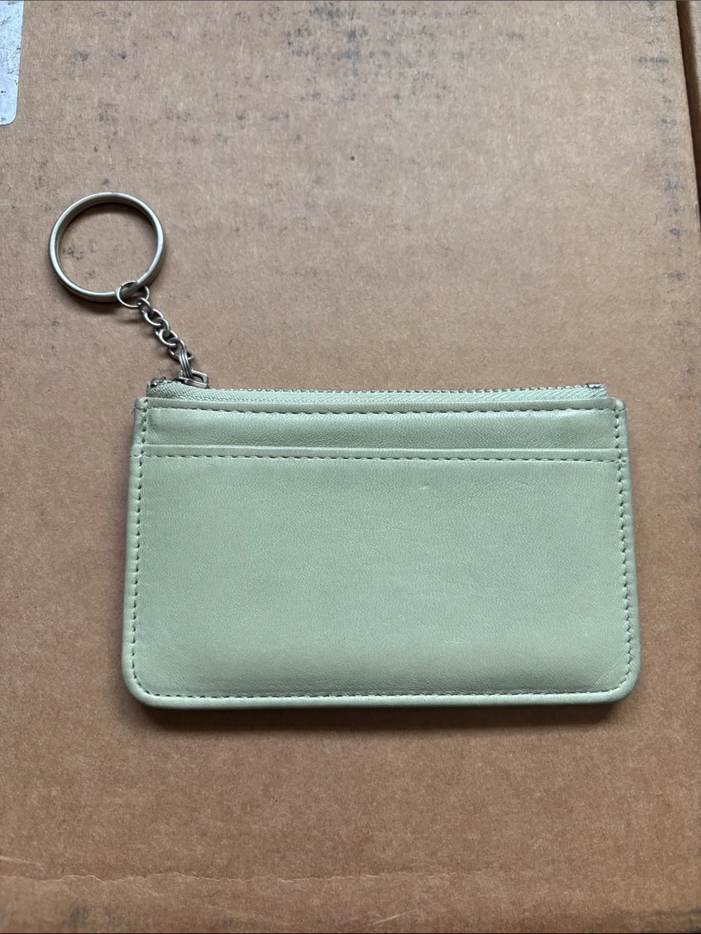 Coach “mini skinny” coin/card zip wallet rare pistachio leather keychain - Picture 1 of 5